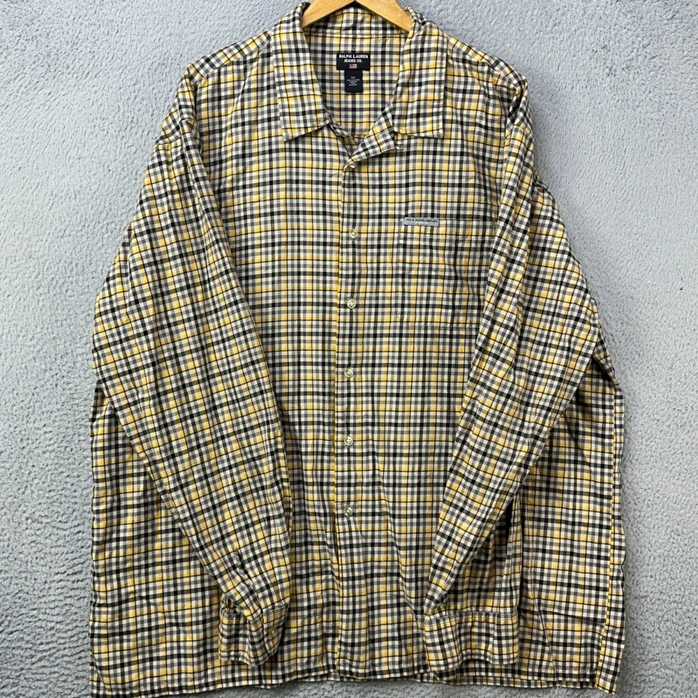 Ralph Lauren Jeans Co. Mens 3XT Tall Shirt Button Up Yellow Check Authentic EUC